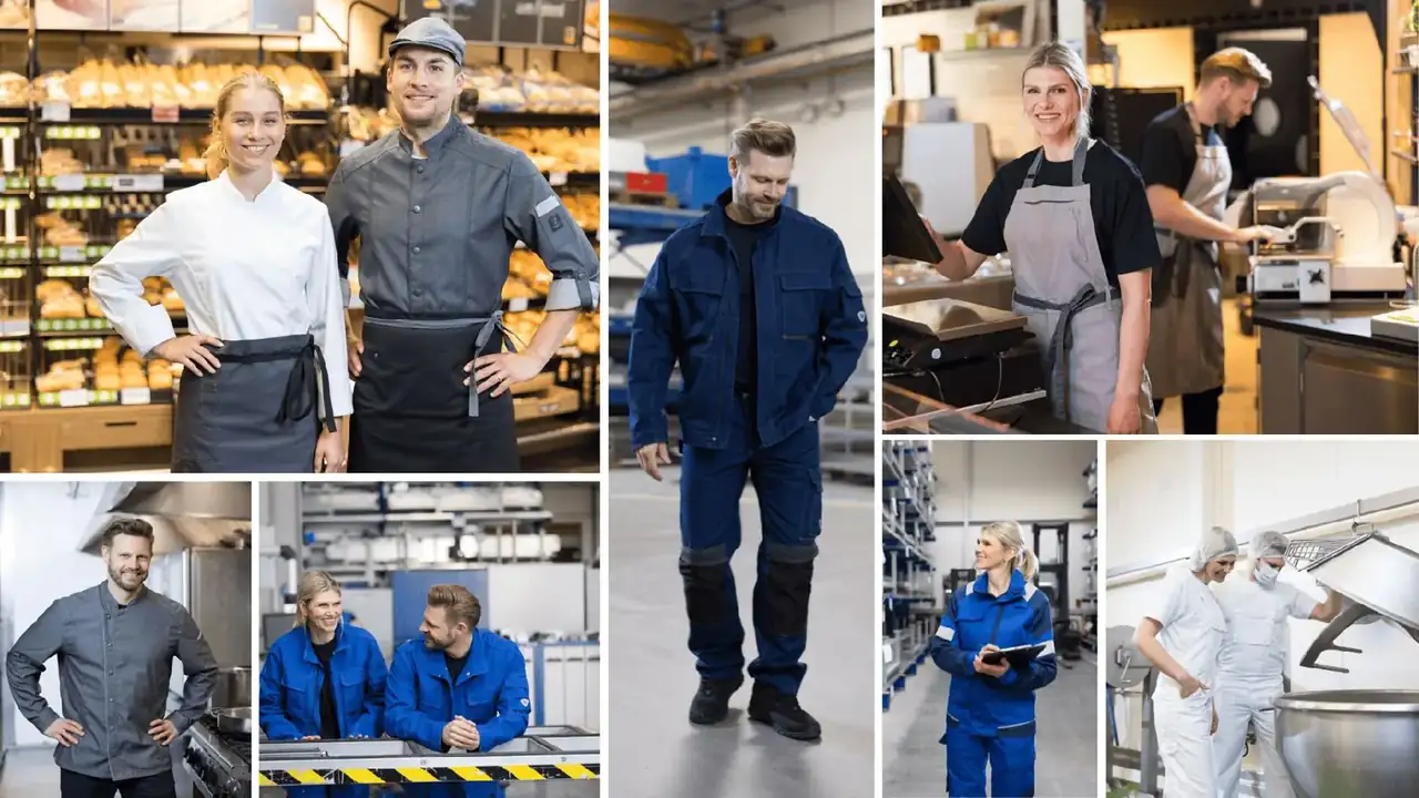 Collage verschiedener Workwear-Modelle für Industrie, Handel und Handwerk