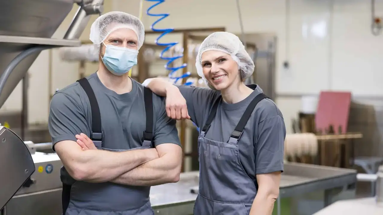 Mitarbeitende in hygienischer HACCP-Workwear in der Lebensmittelproduktion